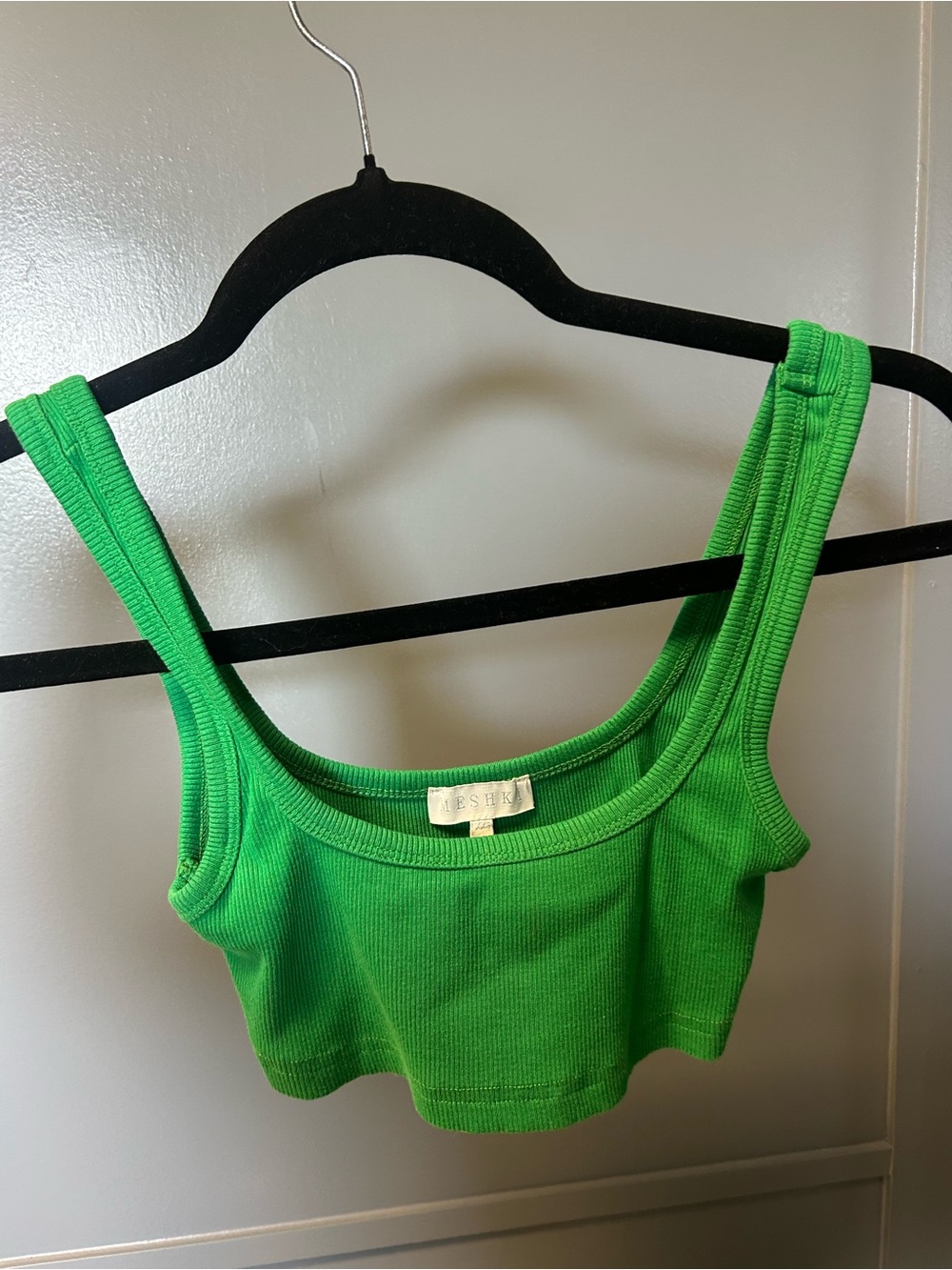 Meshki Green Ribbed Cropped Tank Top
